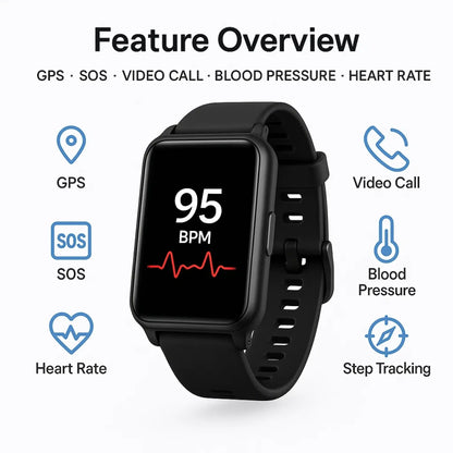 Smartwatch With Fall Detection For Seniors, GPS Emergency Alerts And Activity Tracking