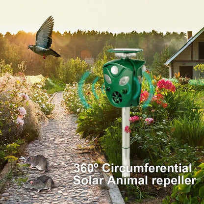 Ultrasonic Animal Repeller Solar-Powered With 360° Coverage For Yard