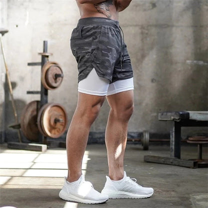 Men's Running Shorts with Compression Liner and Secure Phone Pocket, Camo Pattern
