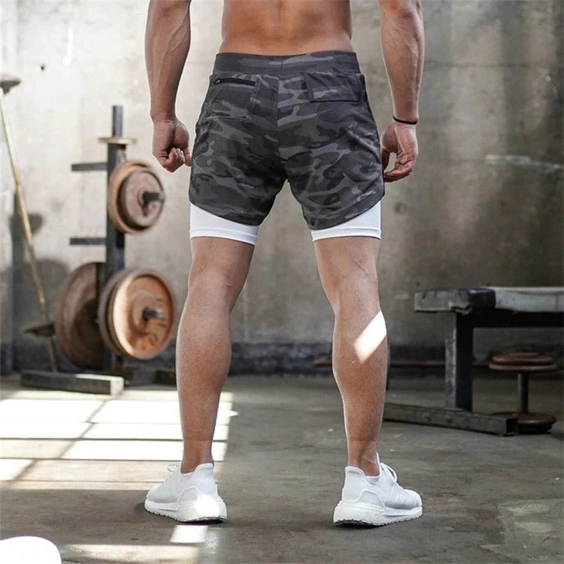 Men's Running Shorts with Compression Liner and Secure Phone Pocket, Camo Pattern