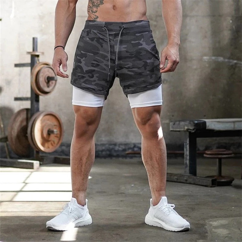 Men's Running Shorts with Compression Liner and Secure Phone Pocket, Camo Pattern