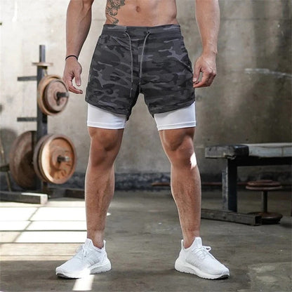 Men's Running Shorts with Compression Liner and Secure Phone Pocket, Camo Pattern