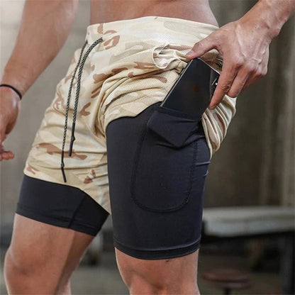 Men's Running Shorts with Compression Liner and Secure Phone Pocket, Camo Pattern