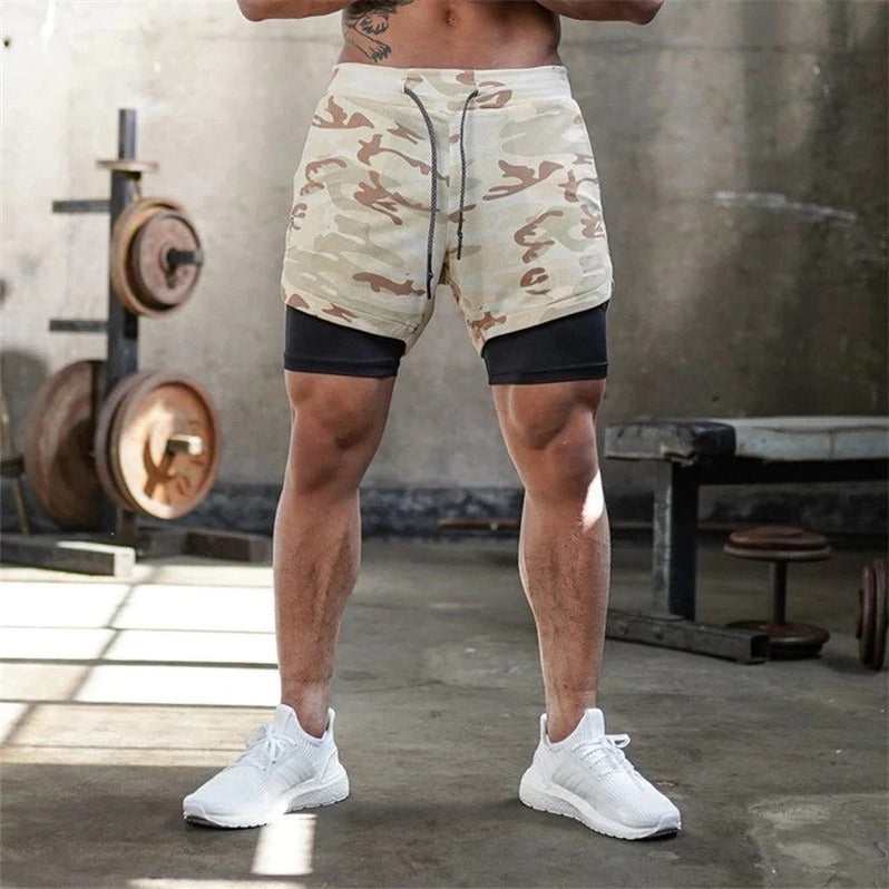 Men's Running Shorts with Compression Liner and Secure Phone Pocket, Camo Pattern