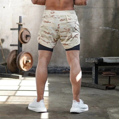 Men's Running Shorts with Compression Liner and Secure Phone Pocket, Camo Pattern