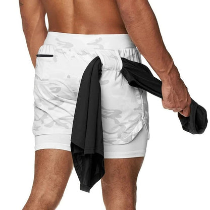Men's Running Shorts with Compression Liner and Secure Phone Pocket, Camo Pattern