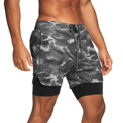 Men's Running Shorts with Compression Liner and Secure Phone Pocket, Camo Pattern