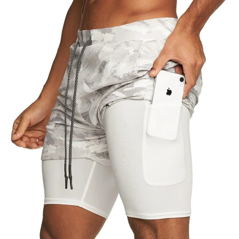 Men's Running Shorts with Compression Liner and Secure Phone Pocket, Camo Pattern