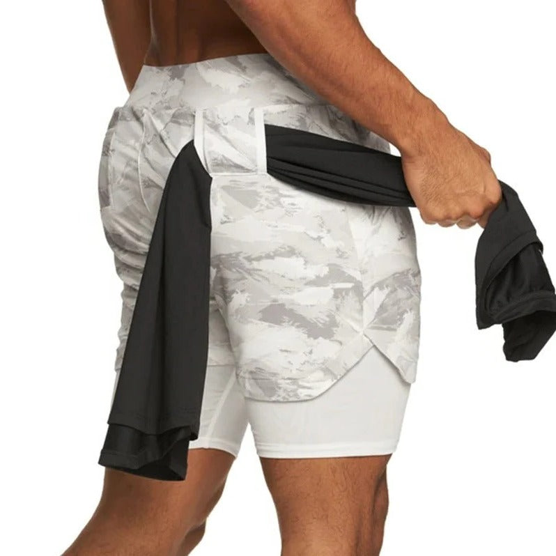 Men's Running Shorts with Compression Liner and Secure Phone Pocket, Camo Pattern