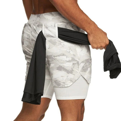 Men's Running Shorts with Compression Liner and Secure Phone Pocket, Camo Pattern