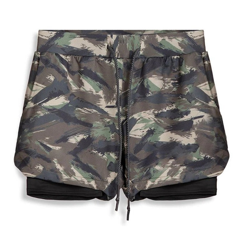 Men's Running Shorts with Compression Liner and Secure Phone Pocket, Camo Pattern