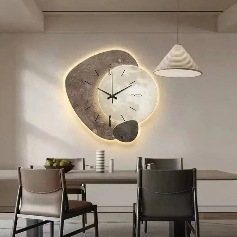 Wood Wall Clock With Integrated Soft LED Lighting And Natural Finish