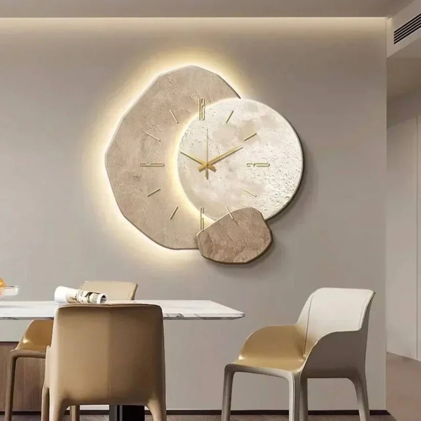 Wood Wall Clock With Integrated Soft LED Lighting And Natural Finish