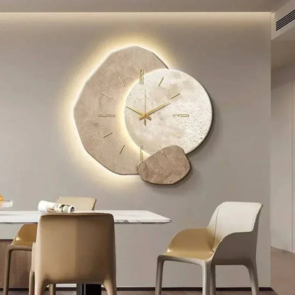 Wood Wall Clock With Integrated Soft LED Lighting And Natural Finish