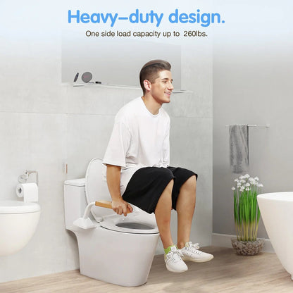 Bathroom Safety Rail with Adjustable Tilt Armrests and Solid Wood Handles, 520 lb Capacity