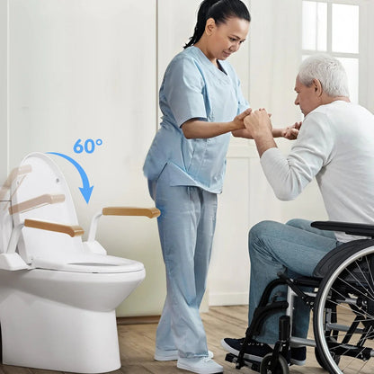 Bathroom Safety Rail with Adjustable Tilt Armrests and Solid Wood Handles, 520 lb Capacity