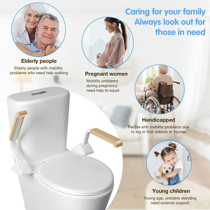 Bathroom Safety Rail with Adjustable Tilt Armrests and Solid Wood Handles, 520 lb Capacity