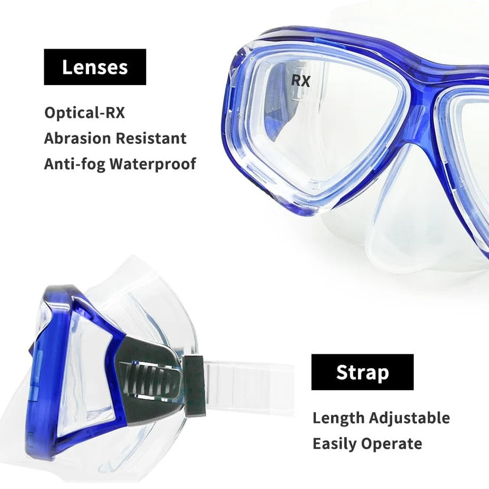 Prescription Dive Mask with Tempered Glass Lens and Panoramic View, Hard Travel Case