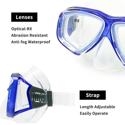 Prescription Dive Mask with Tempered Glass Lens and Panoramic View, Hard Travel Case