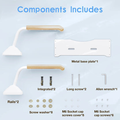 Bathroom Safety Rail with Adjustable Tilt Armrests and Solid Wood Handles, 520 lb Capacity
