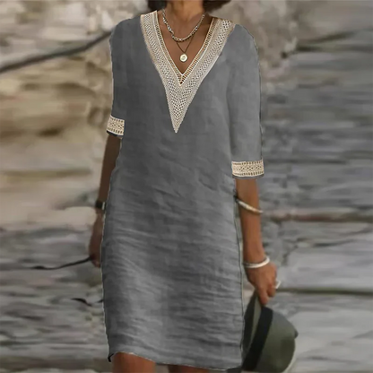 Linen Summer Dress For Women Breathable Casual Sleeveless V Neck Midi
