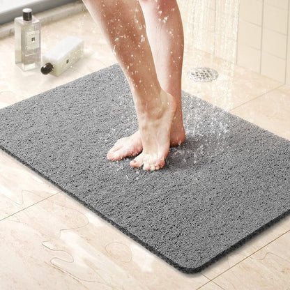 Non Slip Shower Mat with Antimicrobial Loofah Texture and Cut to Fit Design
