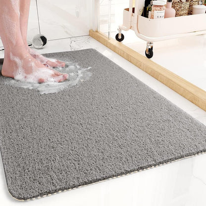 Non Slip Shower Mat with Antimicrobial Loofah Texture and Cut to Fit Design