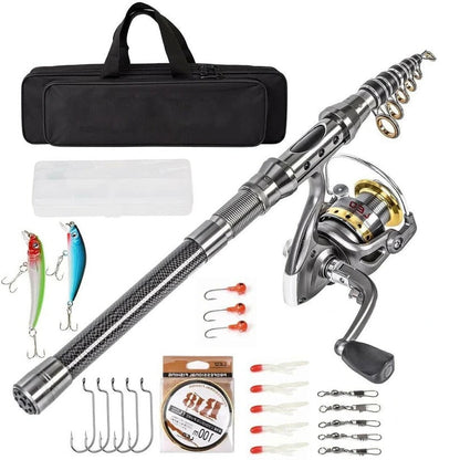 Fishing Rod And Reel Combo Telescopic Carbon Fiber For Saltwater And Freshwater