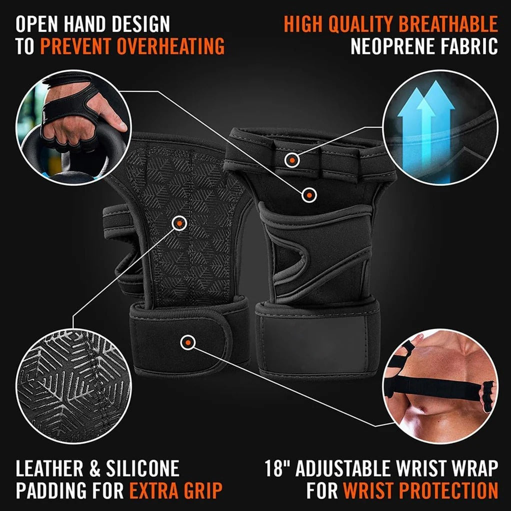 Weightlifting Gloves with Open Back and Cushioned Palm, Adjustable Wrist Strap