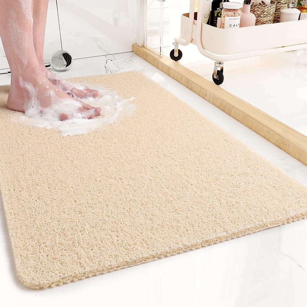 Non Slip Shower Mat with Antimicrobial Loofah Texture and Cut to Fit Design