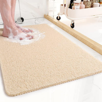 Non Slip Shower Mat with Antimicrobial Loofah Texture and Cut to Fit Design