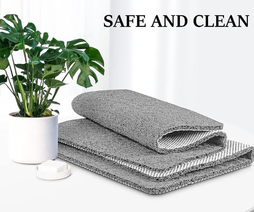Non Slip Shower Mat with Antimicrobial Loofah Texture and Cut to Fit Design