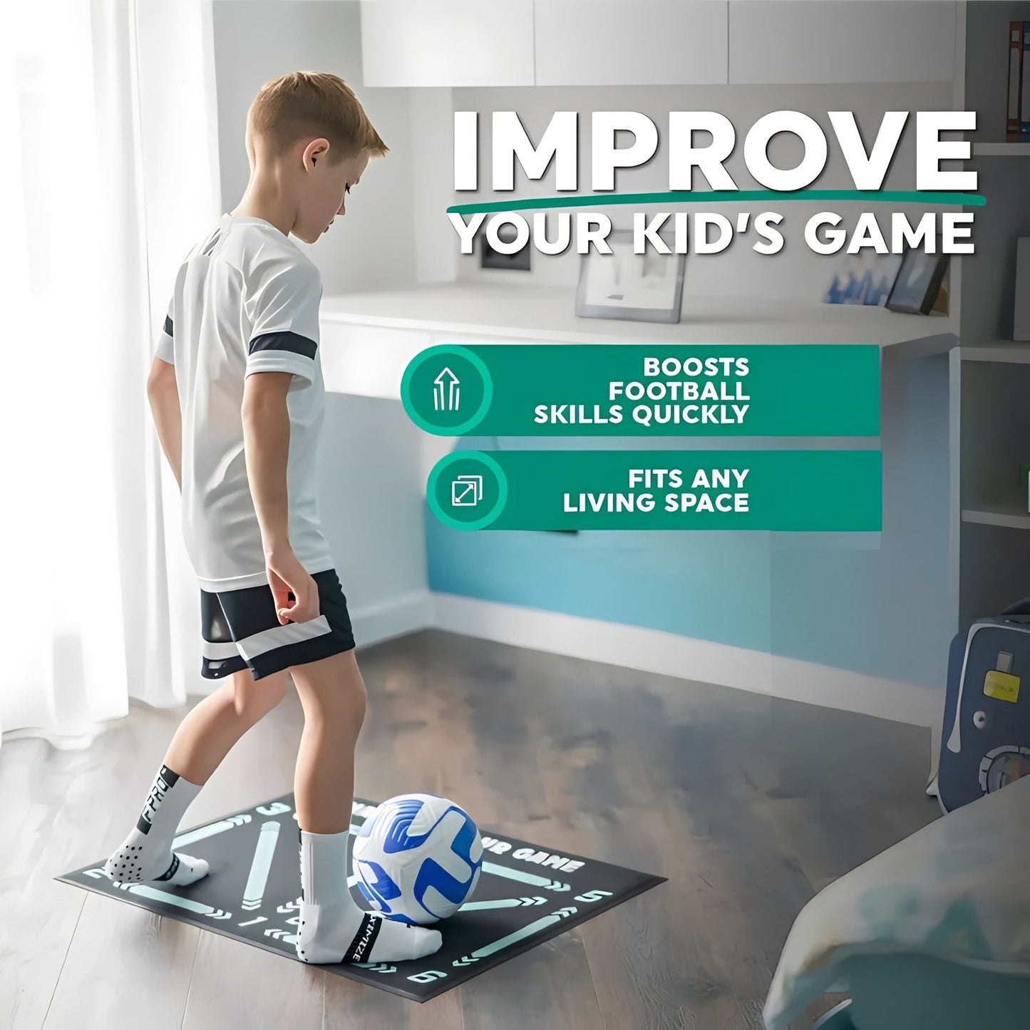 Soccer Training Mat with Video Drills and Grip Socks for Youth Practice