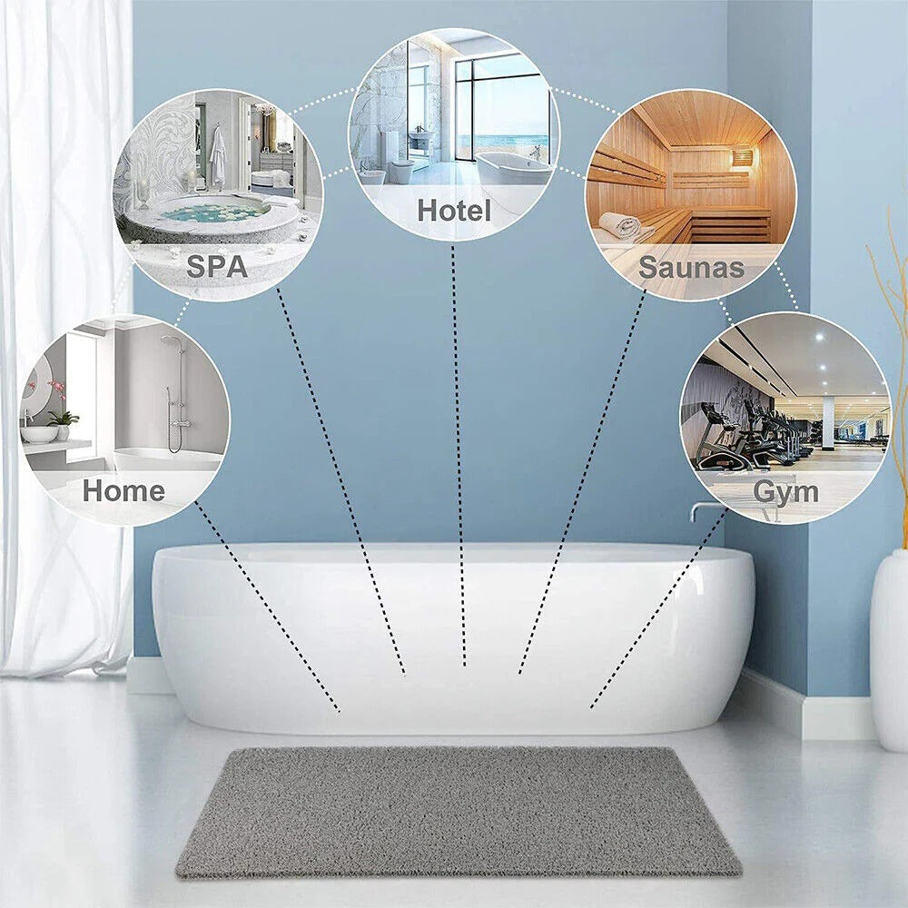 Non Slip Shower Mat with Antimicrobial Loofah Texture and Cut to Fit Design
