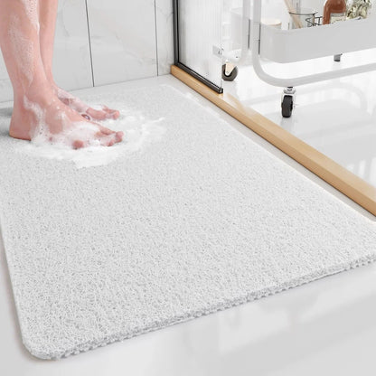 Non Slip Shower Mat with Antimicrobial Loofah Texture and Cut to Fit Design