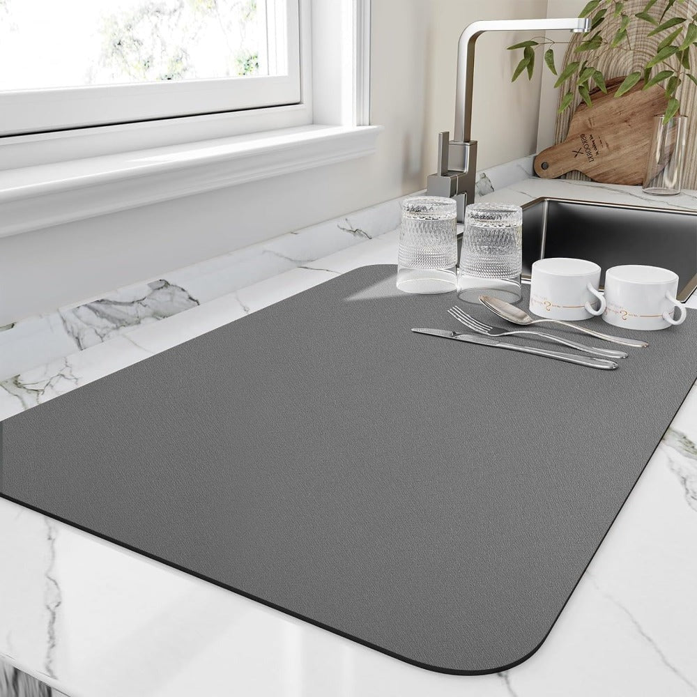 Dish Drying Mat with Porous Absorbent Core and Nonabrasive Surface, 13x9 Inches