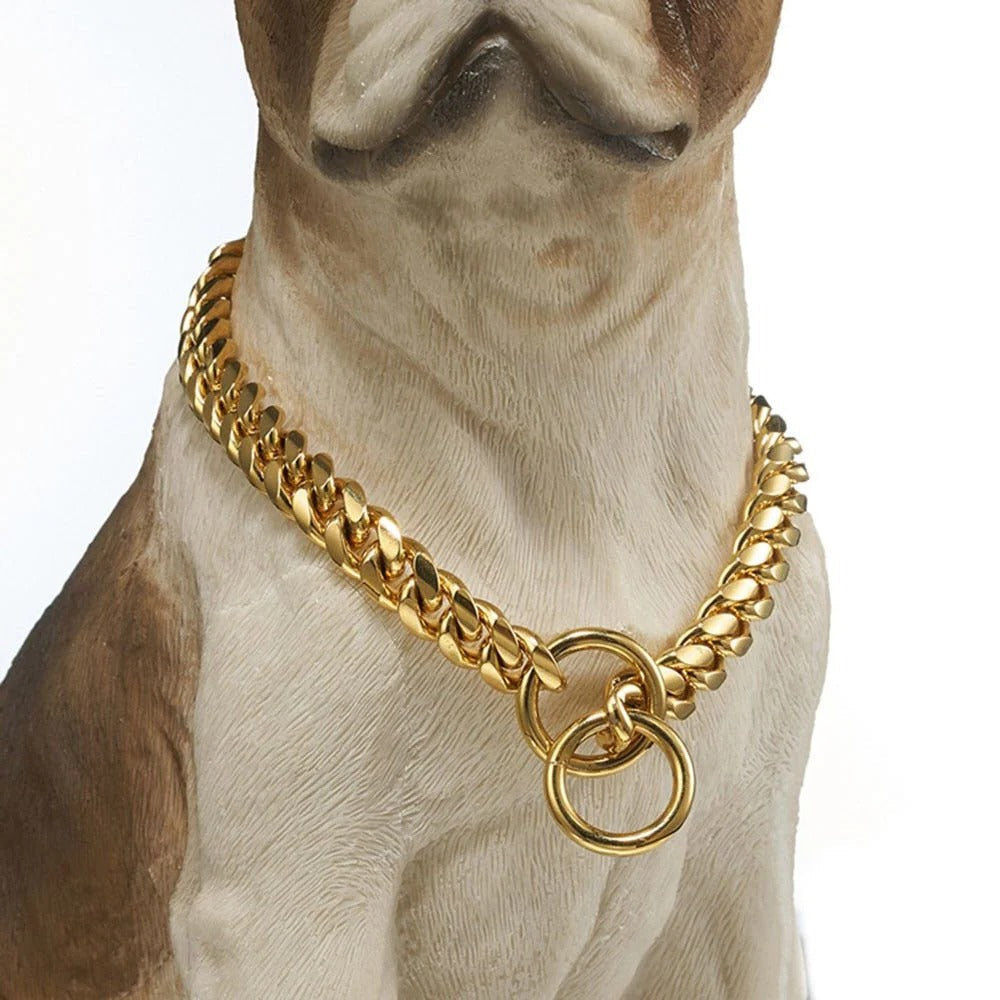 Stainless Steel Dog Chain Collar with Secure Lock and Polished Edges, Adjustable 10-28in