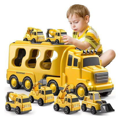 Construction Truck Toy Set With Carrier And Ramp, 5-Piece Playset