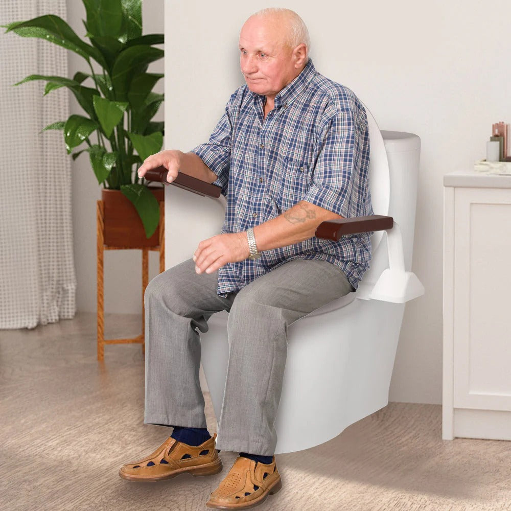 Bathroom Safety Rail with Adjustable Tilt Armrests and Solid Wood Handles, 520 lb Capacity
