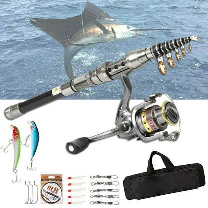 Fishing Rod And Reel Combo Telescopic Carbon Fiber For Saltwater And Freshwater