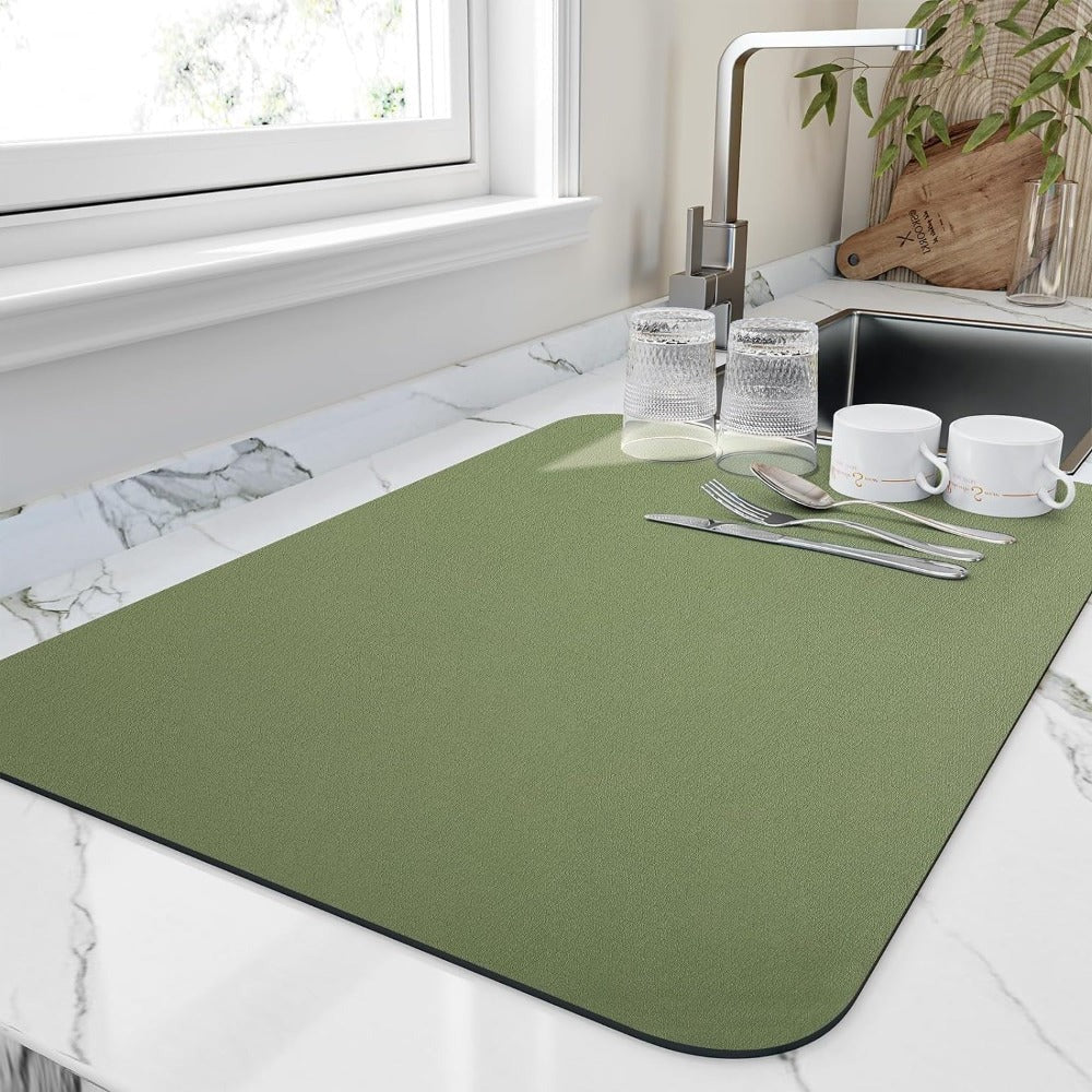 Dish Drying Mat with Porous Absorbent Core and Nonabrasive Surface, 13x9 Inches