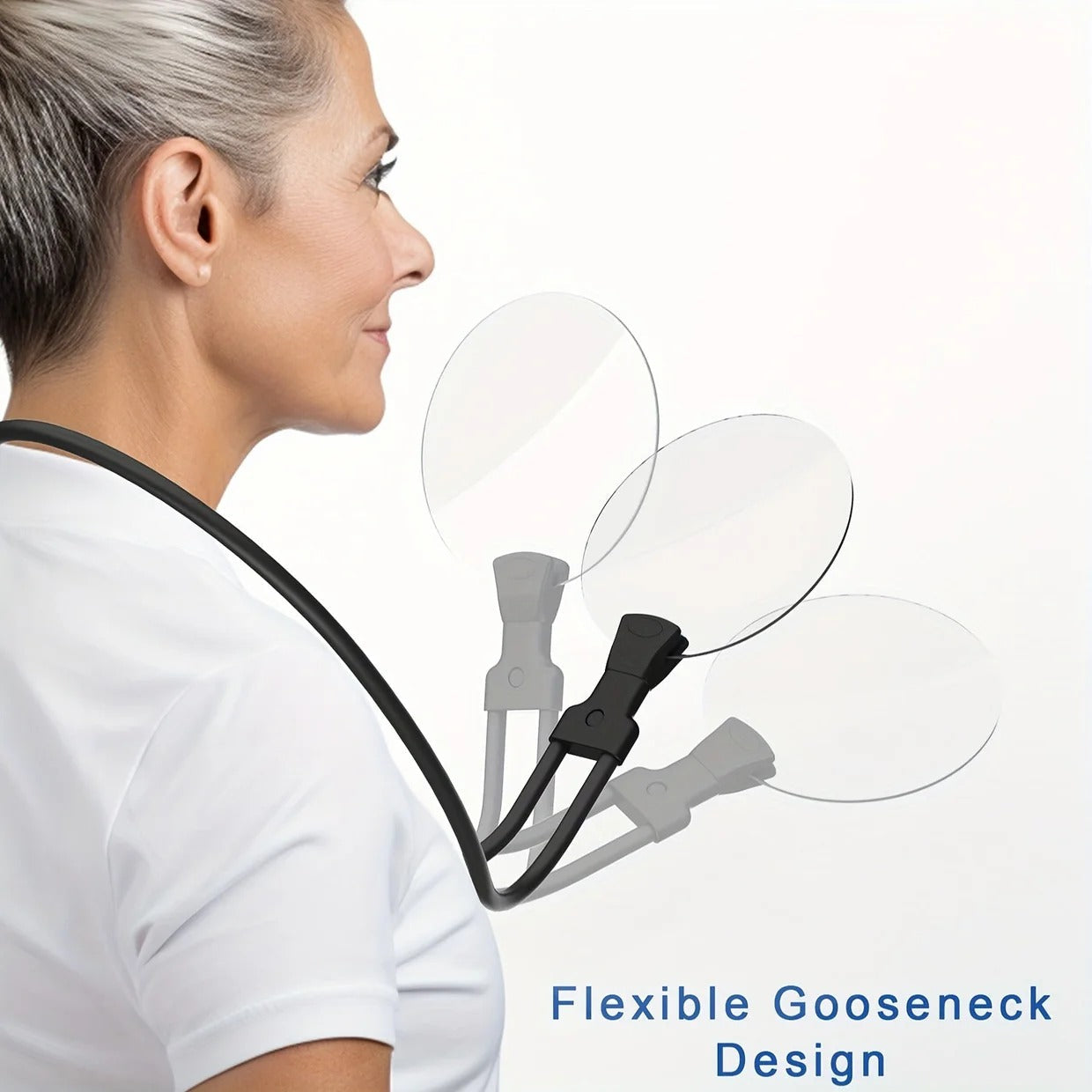 Hands-Free Magnifier with 5x Optical Lens and Flexible Gooseneck, Neck Strap Mount