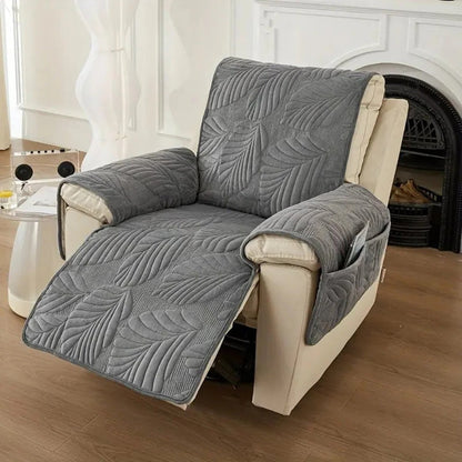Recliner Slipcover with Non-Slip Backing and Stretch Fit, Microfiber Leaf Pattern