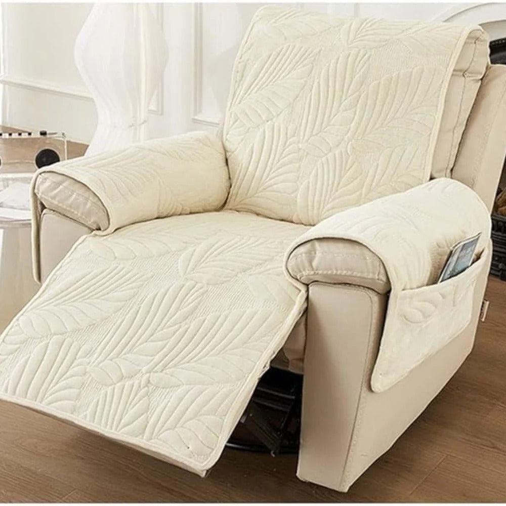 Recliner Slipcover with Non-Slip Backing and Stretch Fit, Microfiber Leaf Pattern
