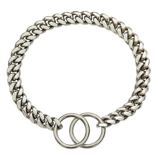 Stainless Steel Dog Chain Collar with Secure Lock and Polished Edges, Adjustable 10-28in