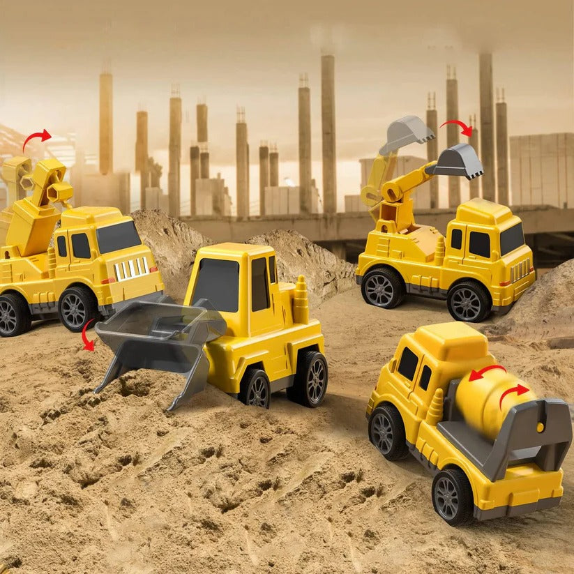 Construction Truck Toy Set With Carrier And Ramp, 5-Piece Playset