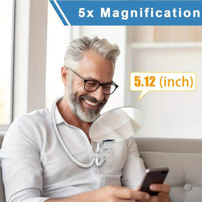 Hands-Free Magnifier with 5x Optical Lens and Flexible Gooseneck, Neck Strap Mount