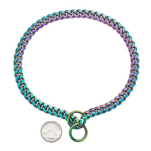 Stainless Steel Dog Chain Collar with Secure Lock and Polished Edges, Adjustable 10-28in