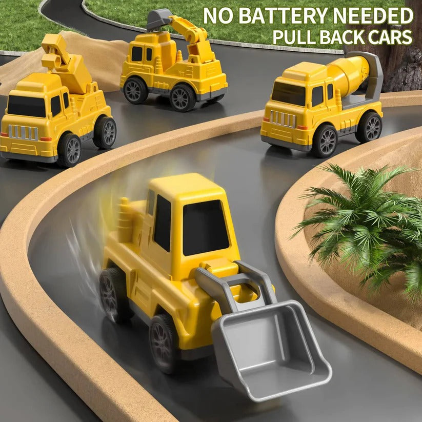 Construction Truck Toy Set With Carrier And Ramp, 5-Piece Playset