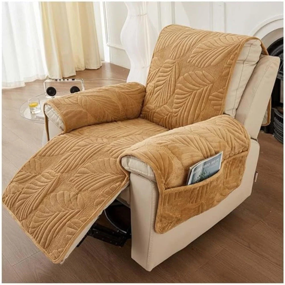Recliner Slipcover with Non-Slip Backing and Stretch Fit, Microfiber Leaf Pattern